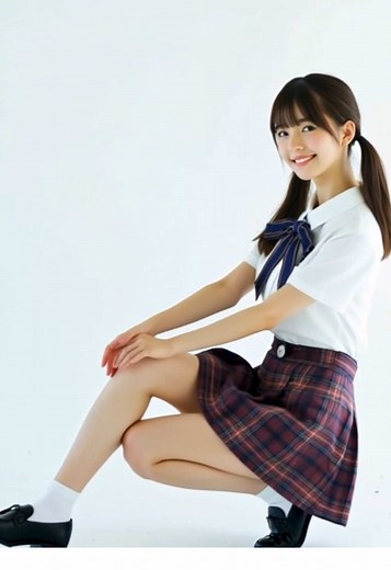 女子高生の可愛い仕草としゃがみ込むダンス