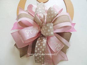 Pink Baby Shower Bow, Pink Baby Carriage Bow, Farmhouse Baby Girl Bow, Farmhouse Pink Baby Shower Gift Bow, Pink Tan Baby Shower Sign Bow - Etsy