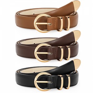 SUOSDEY Women Leather Belts for Jeans Gold Buckle Ladies Leather Belt 3 Pack - Walmart.com