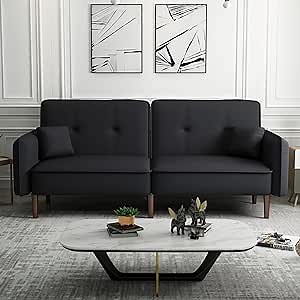 Amazon.com: FIQHOME Futon Bed Loveseat, Convertible Sleeper Sofa with Magazine Bag, Solid Wood Leg in Black Fabric for Living Room Bedroom Dorm Apartment Studio : Home & Kitchen
