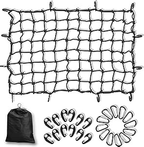 Cargo net for Pickup Truck Bed: Jaugow Heavy Duty Bungee Netting 3' x 4' Stretches to 6' x 8' - SUV roof Rack Basket net for Tacoma ram F150