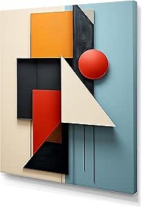 DesignQ Abstract Geometric Wall art decor, Geometric Wall art, Essential Geometry Forms In Multicolor, Red Canvas wall art, 34x44 inches