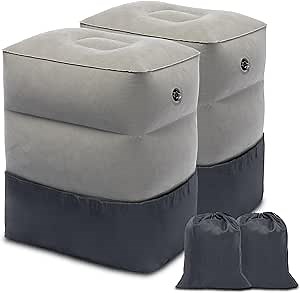 Inflatable Travel Foot Rest Pillow, Adjustable Height Leg Pillow,Portable Inflatable Kids Airplane Bed,Footrest Pillow for Airplane, Office, Home, Trains, Cars (Light Grey-2pack)