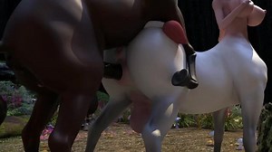 Forest futa satyr girl fist-fucking big centaur girl's cunt