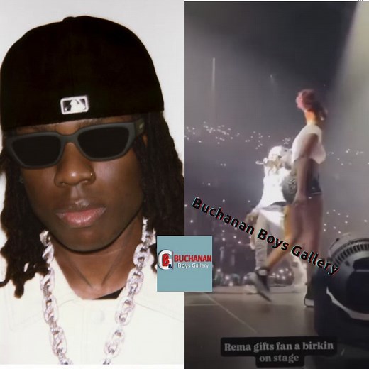 The Nigerian global star Rema gifts a Birkin bag to a loyal fan in the crowd during his tour in the UK the 02 arena. | Buchanan Boys Gallery