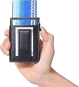 UpLook Pop Up Wallet Card Holder RFID Slim Wallet Card Case with Magnetic Clip (Carbon Fiber Black)