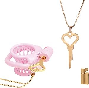Chastity Lock with Chain Heart Pendant,Chastity Cage Invisible Key for Men,Chastity Belt Universal Accessory-Including A Lock Cylinder,SM Trainer Sex Toy (Gold)