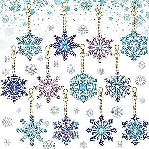 Syntego 5D Snowflake 12pcs DIY Assorted Diamond Painting Keyrings Craft Kit Keychain (Snowflakes)