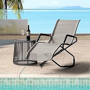 HULALA HOME Outdoor Chaise Lounge Chair Folding Pool Chair for Outside, Outdoor Sunbathing Chair, Grey