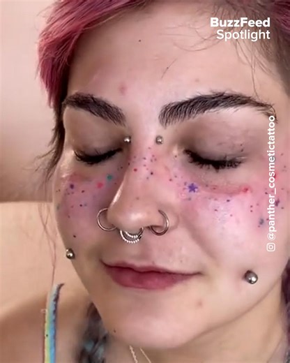 Would you want rainbow freckle tattoos? Check out Daisy at @panther_cosmetictattoo on Instagram to see more beautiful work! | SOML