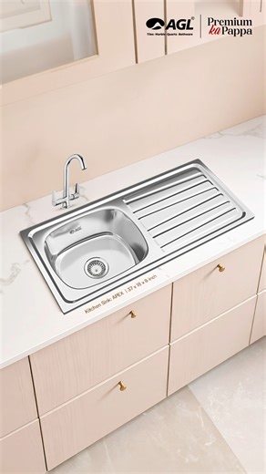 50K views · 776 reactions | Sinks that feel like they’ve always belonged in your space. Browse the AGL Kitchen Sink range today. #AGL #AGLTiles #PremiumKaPappa #KitchenSink #StainlessSteelSink #BuiltForTheKitchen #SinkDesign #KitchenGoals | Asian Granito India Ltd. | Facebook
