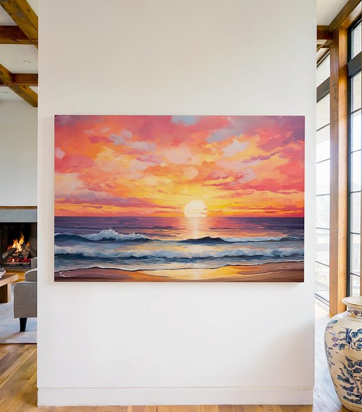 Ocean Sunset Canvas Wall Art Print, Ocean Decor, Sunset Decor, Beach Wall Art, Seascape Painting, Sunset Wall Art, Coastal Decor Wall Art - Etsy