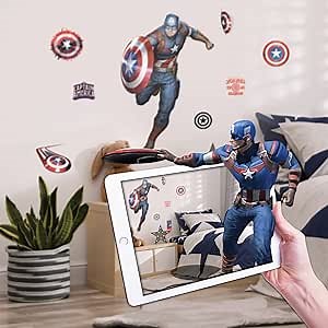 Wall Palz Marvel Captain America Wall Decals - 27" Augmented Reality Avengers Captain America Bedroom Wall Decor Peel and Stick Vinyl Wall Stickers