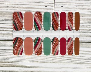 Swirl Nail Polish Strips: Coral Teal Glitter Nail Art - Etsy