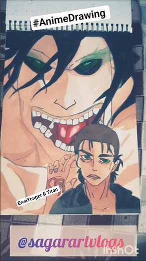 How to draw Anime sketch / Titan and Eren Yeager Drawing #anime #shorts