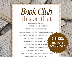 Book Club This or That, Book Club Games, Book Club Icebreakers, Book Club Activities, Printable Games for Book Clubs, Book Club Meeting Game - Etsy