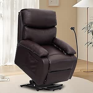 Power Lift Recliner Chair for Elderly, Lift Chair with Waterproof Fabric, Electric Recliner with Side Pocket and Remote Control, Easy to Operate, Brown
