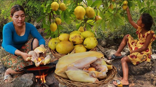 6.2K views · 19 reactions | Picking natural fruit in jungle- Big chicken curry so delicious for lunch of survival | CHEF GIRL | Facebook