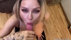 Sassy stepdaughter Alexa-Poshspicy doesn't want to listen to her stepdad's grumbling and shuts him up by taking a in her mouth