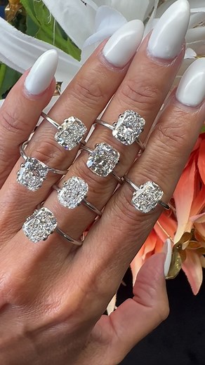 Cushion Lovers 💎 Here are gorgeous options ranging from 2.5 to 3.5 carats, D-H color 💎💎💎 #diamondregistry #diamond #diamonds #cushion #engaged #wedding #foryou #reel #viral #jeweler #finejewelry #diamondexpert #diamonddistrict #naturaldiamonds #love #beautiful #instadaily #bling #sparkle #rocks #luxury #shesaidyes | Diamond Registry