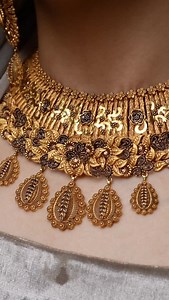 Gold necklace set with matching earrings with a lattice of ornamental patterns. Discover many other high pieces from our gold jewellery collection. The reference number of this piece is NS00527 Browse and order online at houseofgoldbank.com or be our guest at our boutique in F-7 Markaz, Islamabad, for a personalized experience. #goldbank #goldjewelry #goldjewellery | Gold Bank