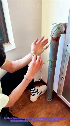 In this fascinating video, we witness an individual demonstrating a rope escape technique.
