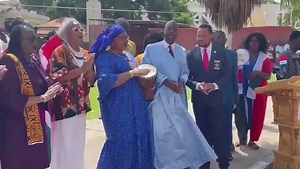 Banjul Mayor Rohey Malick Lowe, Miami Mayor Dr. Alix Desulme, and U.S. Ambassador to The Gambia H.E Sharon L. Cromer dance to Reggae legend Bob Marley's One Love song. | The Fatu Network