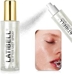 LATIBELL Glitter Spray Mist, Body Glitter Spray, Hair Glitter Spray, Glitter Spray for Hair and Body, Body Shimmer Spray, Body Glitter for Women, Cosmetic Glitter Sparkle Glitter- Silver, 2.7 fl oz