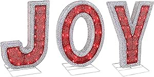 Joy Nativity Decoration - Outdoor Christmas Set for Christmas Indoor Lawn - Religious Scene Yard Sign Decor with Stakes for Home - 18.5” Tall Pre-Lit 60 Lights (Set of 3)