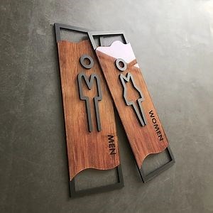 [Hot Item] Imitation Wood Toilet Sign Bedroom Bathroom Door Signs House Number Plate Wall Sticker Washroom Signage Address Plaque Plate