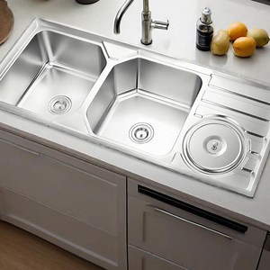 [Hot Item] Double Bowl Drainboard Sink with Dustbin 1200*500mm Stainless Steel