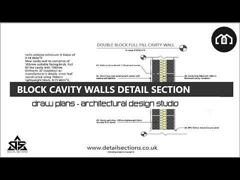 How To Draw Detail Sections | Double Block Cavity Walls | AutoCAD | TurboCAD | Cavity Wall Section