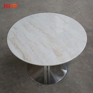 [Hot Item] Meja Bulat Permukaan Padat Atas Putih Tekstur Meja Makan Bulat Meja Makan Atas Marmer Putih