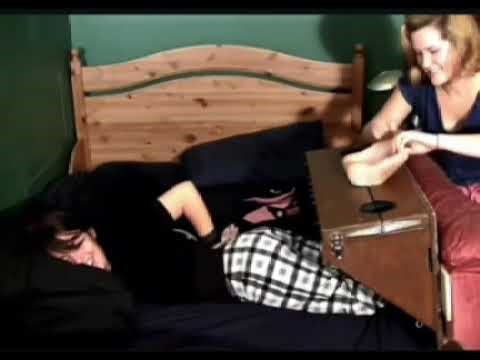 Girl Tickle feet torture tied in bed