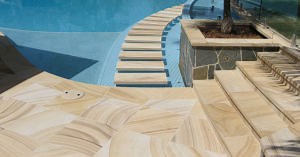 [Hot Item] Deck de piedra natural para piscina Teakwood, piedra arenisca para borde de piscina para pavimentación y azulejo