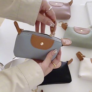 Small Coin Purse, Leather Coin Purse with KeyChain, Leather Coin Purse Pouch for Women (Blue)