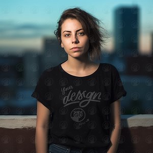 Bella Canvas Women T-shirt Mockup, Black T-shirt, Model Mockup, Women's Black Tee Mock, Casual Mockup, Urban Background, Dark Casual Mockup - Etsy