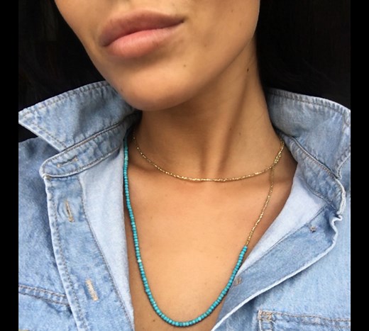 It was very late at night and I was sitting at my kitchen table, threading on turquoise and gold beads. Ok, I was also enjoying a few glasses of wine. I intended to make a 40-inch necklace, half turquoise, and half gold beads. In the morning I realised that I had strung it 30/70. It was more interesting. #turquoise #turquoisenecklace #turquoisejewellery #sterlingsilverjewelry #handmade #handcrafted #gemstones #vanpeterson #london #vanpetersonlondon #smallbusiness #smallbusinessuk | Van Peterson 