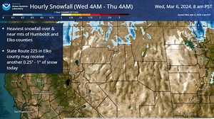 Isolated to scattered snow showers continue over portions of northern and central NV today and tonight. Minor impacts are expected in north-central Elko county, including portions of State Route 225 north of Elko up toward Wildhorse and Owyhee. | US National Weather Service Elko NV