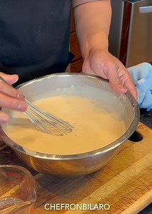 Tubong Lugaw pag ito negosyo nyo. DRY INGREDIENTS 4 cups all purpose flour 3/4 cup sugar 2 tbsp baking powder WET INGREDIENTS 8 tbsp/1 stick butter, melted 1 egg a few drops yellow food color a pinch of salt 1 tbsp vanilla extract 2 cups evaporated milk 1 3/4 cups water CARAMELIZED BANANAS 2 bananas 1 tbsp butter 2 tbsp sugar 2 tbsp water 1 tsp vanilla extract | Chef Ron Bilaro