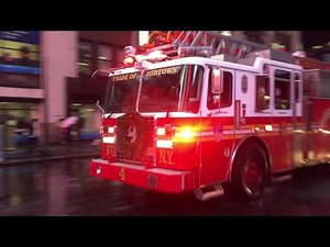FDNY LADDER 4 RESPONDING URGENTLY WITH SIREN & AIR HORN TO ALL HANDS FIRE IN PENN STATION IN NYC.