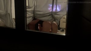 Caught neighbors having sex through open window, blowjob, cowgirl, doggy style with cumshot on the ass