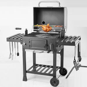 [Hot Item] Charcoal BBQ Grill Trolley Smoker Barbecue Grill with Side Table Steel Outdoor Portable BBQ