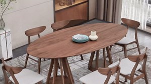 7 Piece Dining Table Set with Chairs - Oval Pedestal Dining Table with Wood Strip Base, 6 Wooden Dining Chairs with Curved Backrest and Soft Cushion, Dining Table and Chairs Set of 6 (Black)