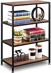 Amazon.com: GreenForest Industrial Bookshelf 4 Tier Rustic Bookcase Metal Frame for Home and Office, Walnut : Home & Kitchen
