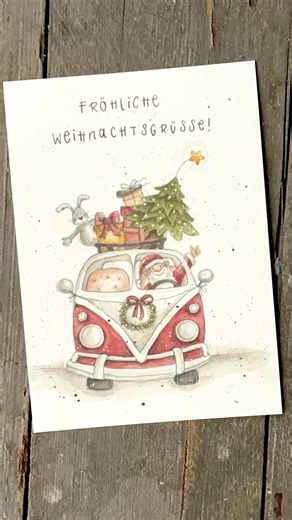 Postcard "christmas VW Bus" - Etsy