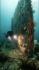 Shipyard dry dock gate rests submerged on seabed hinting halted repairs and forgotten industry as ocean quietly reclaims metal and human traces beneath deep blue silent depths #seasecret #fblifestyle #ocean #wreck #depths | Sea secret