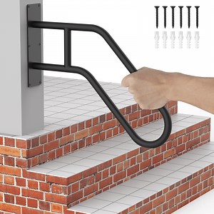 1 upgraded black staircase handrail, suitable for 1-3 steps, outdoor steps, garage, porch, garden, courtyard, wall mounted staircase handrail U-shaped safety handrail, with 2 anti slip horizontalbars