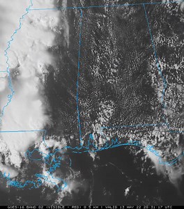 (5/13 410PM) ⛈️ As can be seen by this satellite loop, isolated showers and storms have developed along the sea breeze near the coast late this afternoon. Much of the stronger storm activity remains over MS and LA (to our west). Expecting shower and storm activity to then decrease later this evening. | US National Weather Service Mobile Alabama