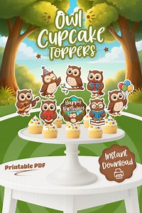 Owl Cupcake Toppers, Woodland Party Decorations (digital Download) - Etsy